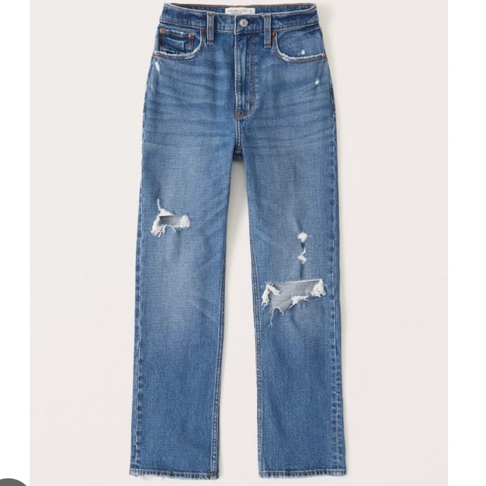Abercrombie & Fitch Women's Distressed Blue Ankle Straight Jeans